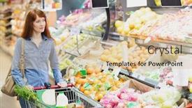  Presentation with supermarket trolley - PPT theme with customer-walking-around-the-supermarket background and a lemonade colored foreground