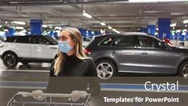  Presentation with car park - PPT layouts with customer-with-face-mask background and a dark gray colored foreground