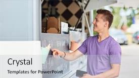  Presentation with people street - Slide set featuring ordering - street sale and people concept background and a white colored foreground