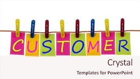  Presentation with laundry - PPT theme featuring customer word on laundry hook background and a sky blue colored foreground