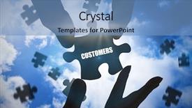  Presentation with solving - Audience pleasing PPT theme consisting of customers and hands holding jigsaw backdrop and a teal colored foreground