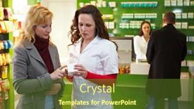  Presentation with customers - Beautiful slide set featuring customers-buy-from-pharmacists backdrop and a tawny brown colored foreground