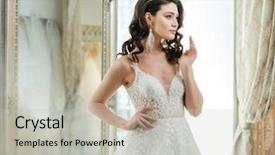  Presentation with bride and groom at wedding - PPT layouts having customers event - beautifu bride choosing wedding dress background and a light gray colored foreground
