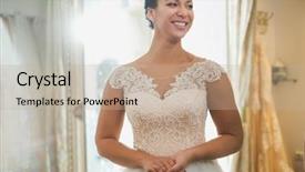  Presentation with wedding - Slide deck featuring customers event - beautifu bride choosing wedding dress background and a mint green colored foreground