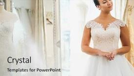  Presentation with bride and groom at wedding - PPT layouts enhanced with customers event - beautifu bride choosing wedding dress background and a light gray colored foreground