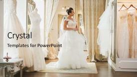  Presentation with wedding - Presentation design having customers event - beautifu bride choosing wedding dress background and a lemonade colored foreground