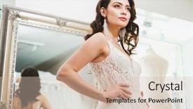  Presentation with bride and groom at wedding - Slide deck enhanced with customers event - beautiful bride choosing wedding dress background and a soft green colored foreground