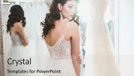  Presentation with bride and groom at wedding - Beautiful slide deck featuring customers event - beautiful bride choosing wedding dress backdrop and a soft green colored foreground