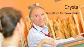  Presentation with bakery - Slides consisting of customers event - man running a local bakery background and a  colored foreground