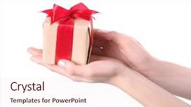  Presentation with gift - Presentation theme having customers event - woman holding parcel gift box background and a sky blue colored foreground