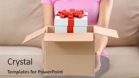  Presentation with sportswoman boxing woman - Theme with customers event - woman received gift in parcel background and a coral colored foreground