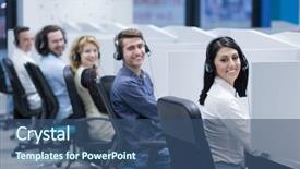  Presentation with group support - Beautiful slides featuring customers in a call center backdrop and a ocean colored foreground