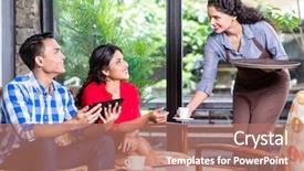  Presentation with indian restaurant - PPT theme with customers in cafe or restaurant background and a coral colored foreground