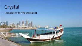  Presentation with qatar flag - PPT theme featuring customers in doha qatar background and a light blue colored foreground