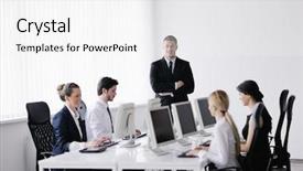  Presentation with education training - Audience pleasing theme consisting of customers manager giving training backdrop and a white colored foreground