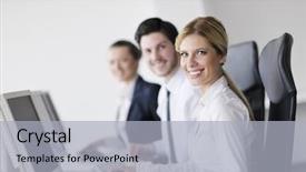  Presentation with help desk - Theme having customers manager giving training background and a light gray colored foreground