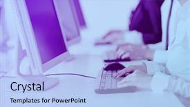  Presentation with group support - PPT theme having customers manager giving training background and a light blue colored foreground