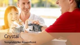  Presentation with food truck - Colorful presentation theme enhanced with customers of a food truck backdrop and a coral colored foreground