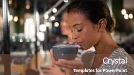  Presentation with restaurant - Amazing slides having customers perception - beautiful woman smelling coffee backdrop and a tawny brown colored foreground