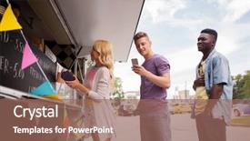  Presentation with queue - Amazing slide deck having customers queue at food truck backdrop and a coral colored foreground