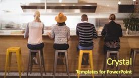  Presentation with customers - Slide deck having customers sitting on stool background and a tawny brown colored foreground