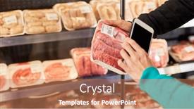  Presentation with purchasing - PPT layouts having customers-use-smartphone-app background and a coral colored foreground