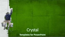  Presentation with green building - Amazing PPT theme having highroller - building painter hanging from harness backdrop and a forest green colored foreground