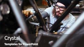  Presentation with motorcycle service workshop - Slides having bike assembly - portrait of tattooed man working background and a wine colored foreground