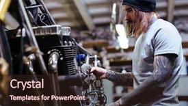  Presentation with motorcycle - Cool new slide deck with bike assembly - side view portrait of tattooed backdrop and a tawny brown colored foreground