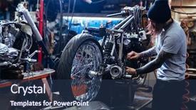  Presentation with motorcycle - Colorful slide set enhanced with bike assembly - side view portrait of tattooed backdrop and a ocean colored foreground