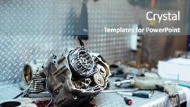  Presentation with parts - Slides having customize services - background image of metal car background and a seafoam green colored foreground