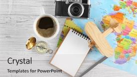  Presentation with adventure - Cool new presentation theme with customs immigrations - adventure concept traveler items backdrop and a light gray colored foreground