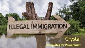  Presentation with immigration - Beautiful theme featuring customs immigrations - illegal immigration wooden sign backdrop and a violet colored foreground