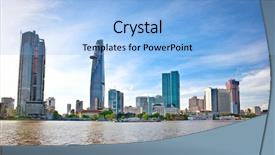  Presentation with customs office - PPT theme featuring customs office - panoramic view on business center background and a light blue colored foreground