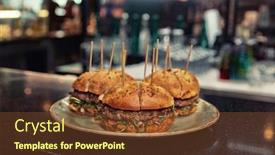  Presentation with burgers - PPT theme with cut-burgers-with-toothpicks background and a tawny brown colored foreground