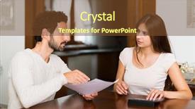  Presentation with get together - PPT layouts having cut cost calculator - couple calculating their expenses together background and a tawny brown colored foreground