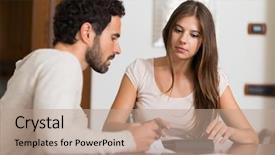  Presentation with catholic couple silhouette of young - PPT layouts enhanced with cut cost calculator - young couple calculating their expenses background and a coral colored foreground