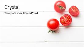  Presentation with kitchen - Cool new theme with cut fruit vegetable - chopped tomatoes on kitchen table backdrop and a white colored foreground