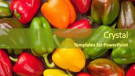 Presentation with top view of appetizing fresh - Colorful PPT layouts enhanced with cut fruit vegetable - fresh colorful bell peppers backdrop and a tawny brown colored foreground