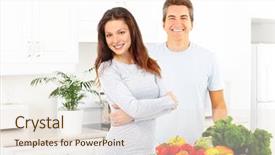  Presentation with cooking - Presentation design having cut fruit vegetable - young love couple cooking background and a  colored foreground