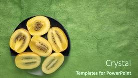 Presentation with green gold - Colorful PPT theme enhanced with cut gold kiwifruit berries backdrop and a tawny brown colored foreground