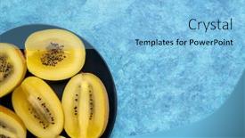  Presentation with blue gold - Slide set consisting of cut-gold-kiwifruit-berries background and a light blue colored foreground