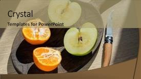  Presentation with green watercolorvbackground - Slides with cut green apple and tangerine background and a  colored foreground