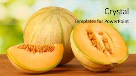  Presentation with melon - PPT layouts enhanced with cut melon on wooden table background and a yellow colored foreground