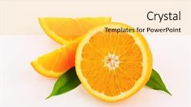  Presentation with industrial engineer orange - PPT theme having cut orange decorated with leaves background and a yellow colored foreground