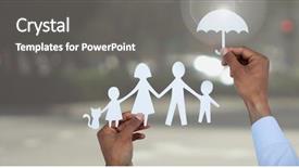  Presentation with under umbrella - PPT layouts featuring cut outs family under protective background and a gray colored foreground