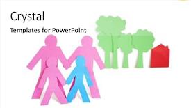  Presentation with family tree reunion - Amazing slide deck having group stick figures - paper cut outs representing backdrop and a white colored foreground