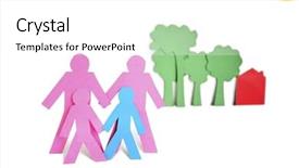  Presentation with white house - Slides having group stick figures - paper cut outs representing background and a white colored foreground