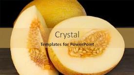  Presentation with cut - Slide deck enhanced with cut ripe melons on wooden background and a yellow colored foreground