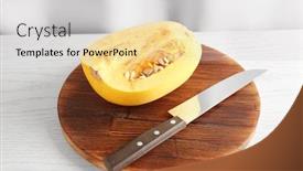  Presentation with spaghetti - Slide set consisting of cut spaghetti squash on wooden board background and a light gray colored foreground